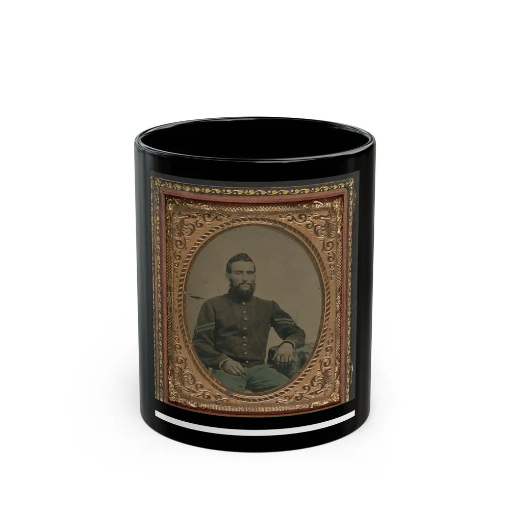 Unidentified Soldier In Union Infantry Corporal's Uniform Sitting With Arm Resting On Table (U.S. Civil War) Black Coffee Mug-11oz-Go Mug Yourself