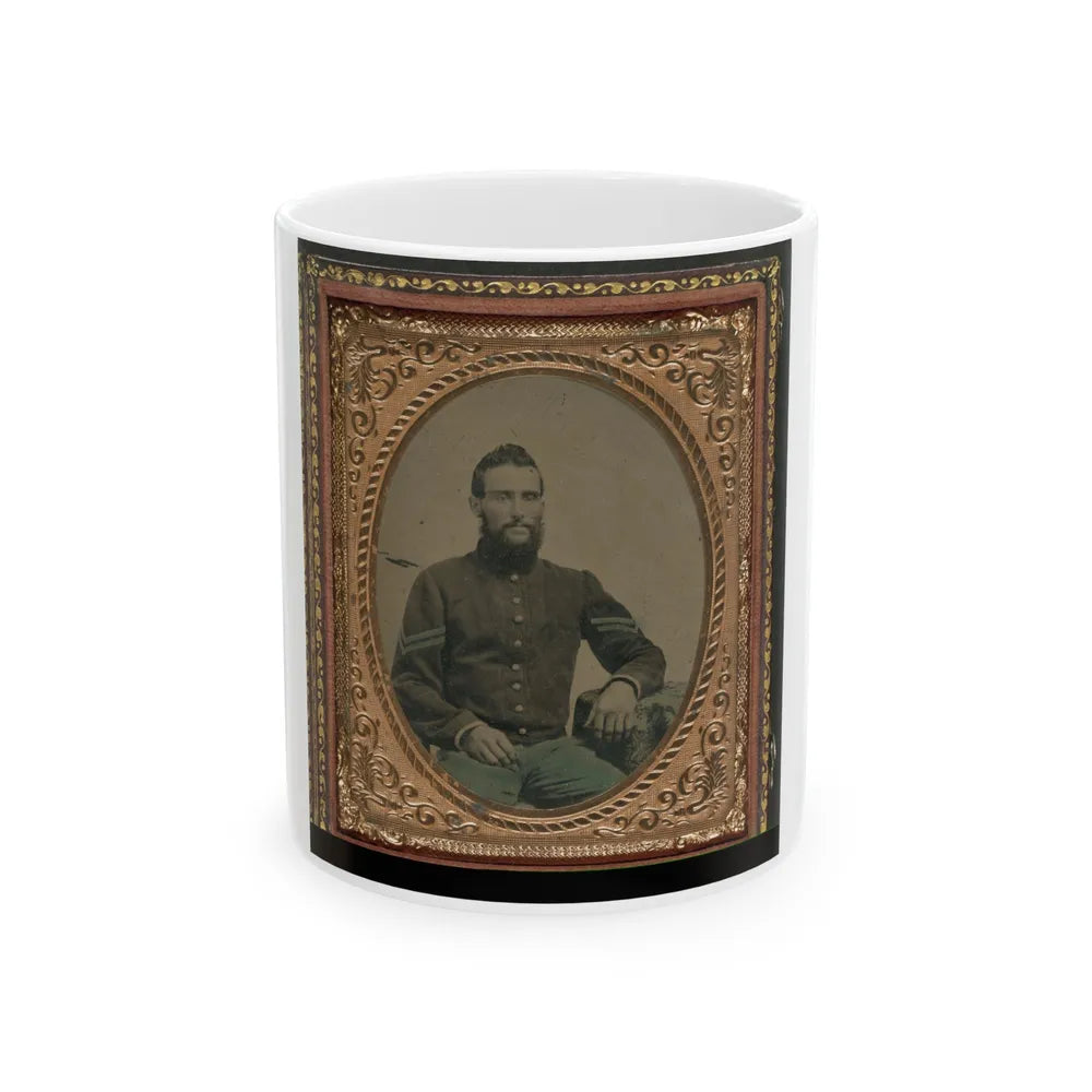 Unidentified Soldier In Union Infantry Corporal's Uniform Sitting With Arm Resting On Table (U.S. Civil War) White Coffee Mug-11oz-Go Mug Yourself