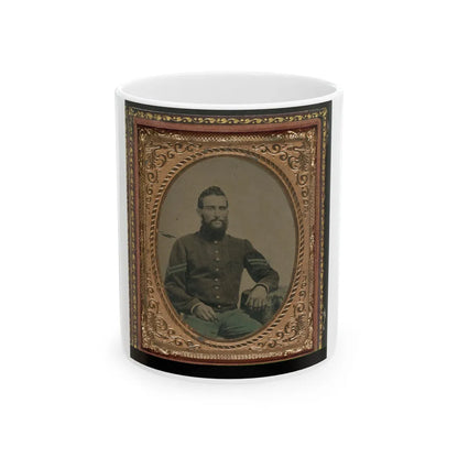 Unidentified Soldier In Union Infantry Corporal's Uniform Sitting With Arm Resting On Table (U.S. Civil War) White Coffee Mug-11oz-Go Mug Yourself