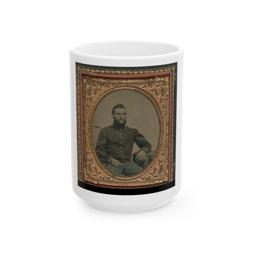Unidentified Soldier In Union Infantry Corporal's Uniform Sitting With Arm Resting On Table (U.S. Civil War) White Coffee Mug-15oz-Go Mug Yourself