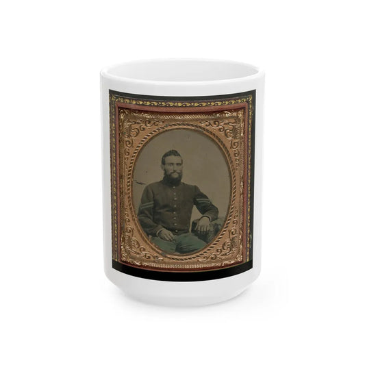 Unidentified Soldier In Union Infantry Corporal's Uniform Sitting With Arm Resting On Table (U.S. Civil War) White Coffee Mug-15oz-Go Mug Yourself