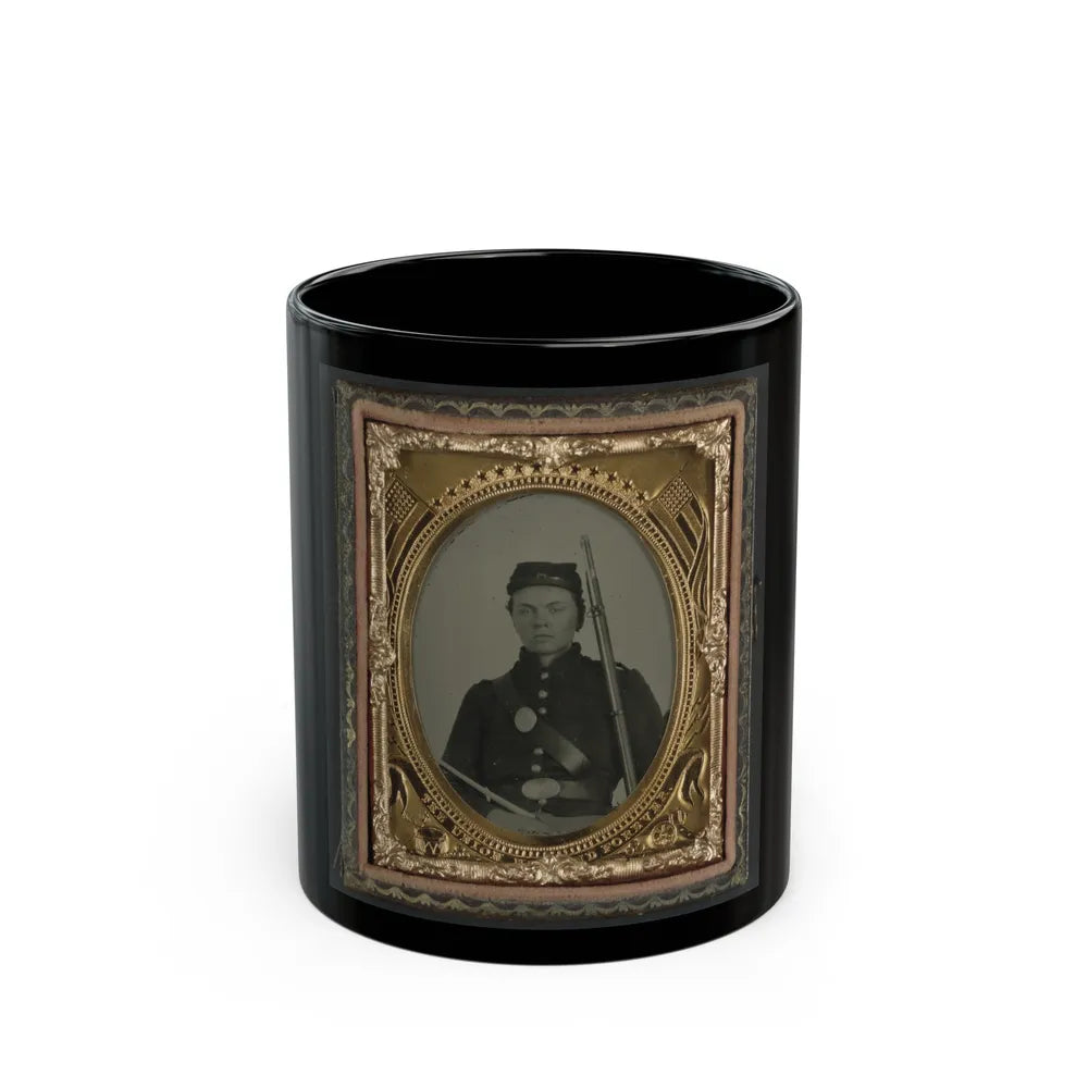 Unidentified Soldier In Union Infantry Uniform And State Of New York Beltplate With Musket (U.S. Civil War) Black Coffee Mug-11oz-Go Mug Yourself