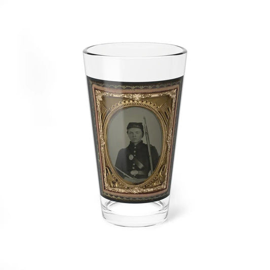 Unidentified Soldier In Union Infantry Uniform And State Of New York Beltplate With Musket (U.S. Civil War) Pint Glass 16oz-16oz-Go Mug Yourself