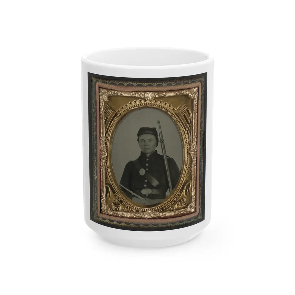 Unidentified Soldier In Union Infantry Uniform And State Of New York Beltplate With Musket (U.S. Civil War) White Coffee Mug-15oz-Go Mug Yourself