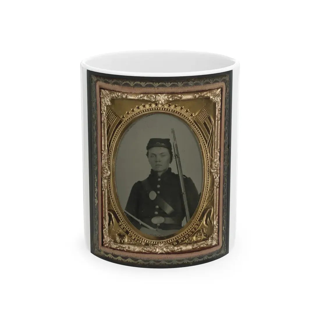 Unidentified Soldier In Union Infantry Uniform And State Of New York Beltplate With Musket (U.S. Civil War) White Coffee Mug 11oz - Go Mug Yourself