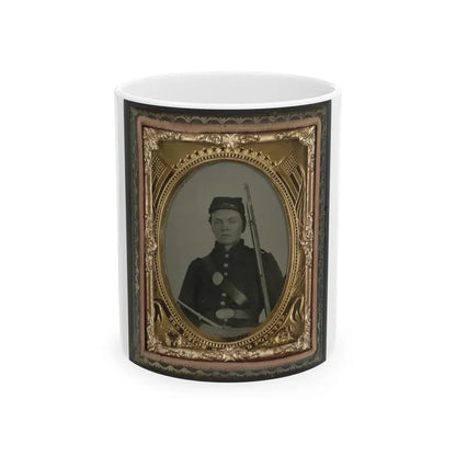Unidentified Soldier In Union Infantry Uniform And State Of New York Beltplate With Musket (U.S. Civil War) White Coffee Mug 11oz - Go Mug Yourself