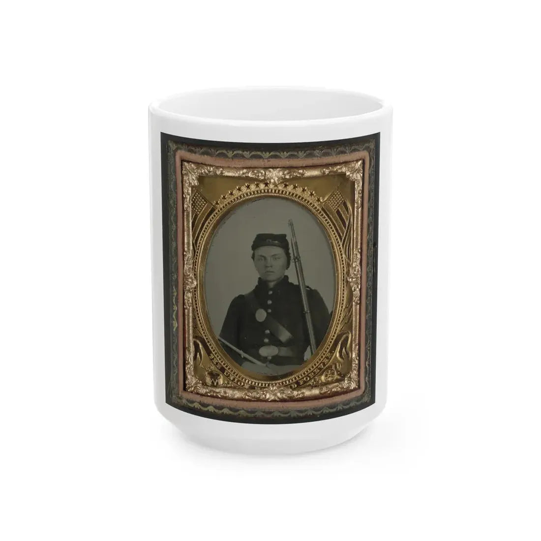 Unidentified Soldier In Union Infantry Uniform And State Of New York Beltplate With Musket (U.S. Civil War) White Coffee Mug 15oz - Go Mug Yourself