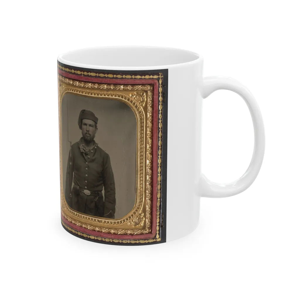 Unidentified Soldier In Union Infantry Uniform And Volunteer Maine Militia Belt Buckle With Bayoneted Musket (U.S. Civil War) White Coffee Mug-Go Mug Yourself