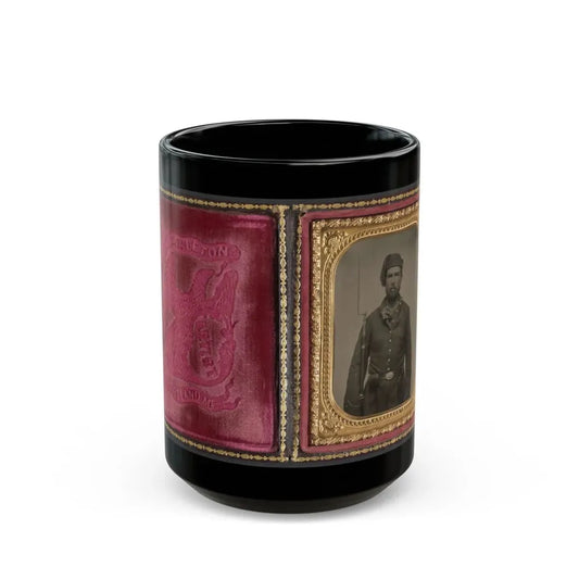 Unidentified Soldier In Union Infantry Uniform And Volunteer Maine Militia Belt Buckle With Bayoneted Musket (U.S. Civil War) Black Coffee Mug 15oz - Go Mug Yourself