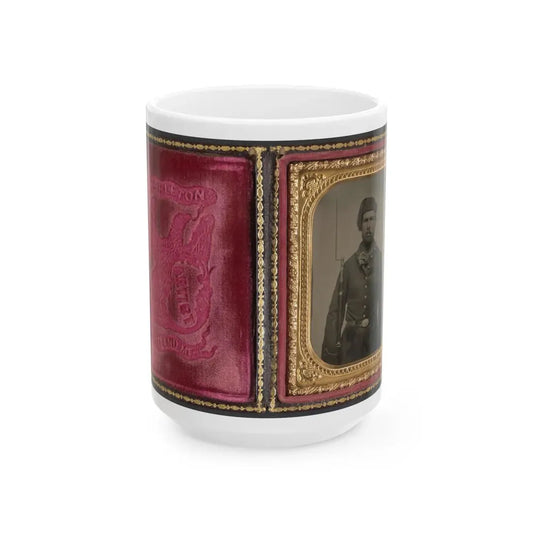 Unidentified Soldier In Union Infantry Uniform And Volunteer Maine Militia Belt Buckle With Bayoneted Musket (U.S. Civil War) White Coffee Mug 15oz - Go Mug Yourself