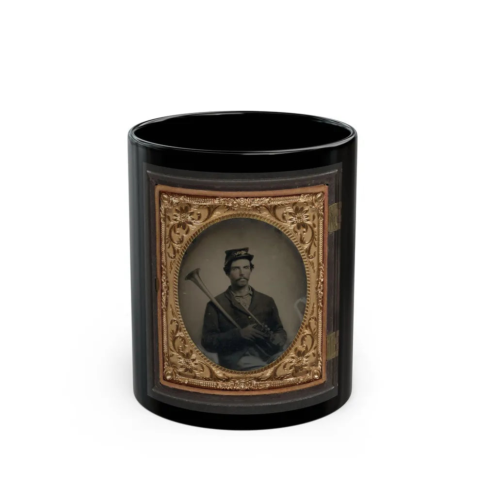 Unidentified Soldier In Union Infantry Uniform With Saxhorn (U.S. Civil War) Black Coffee Mug-11oz-Go Mug Yourself