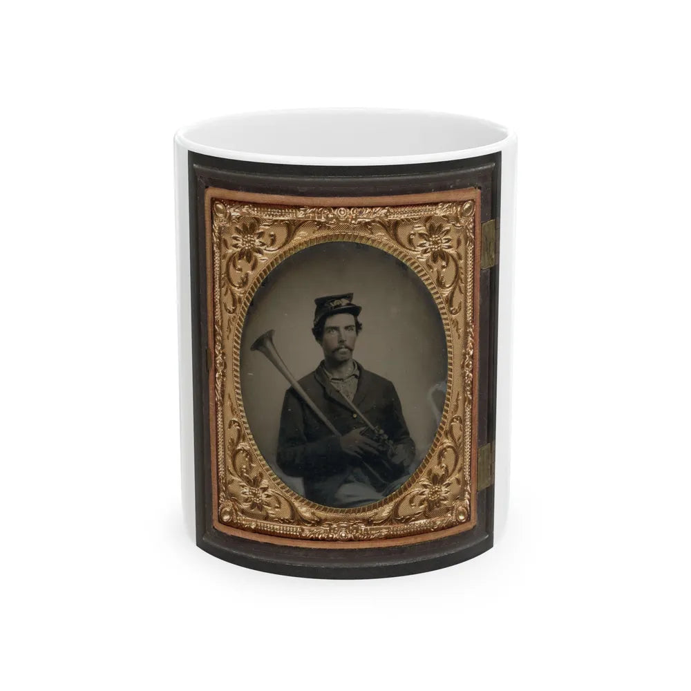 Unidentified Soldier In Union Infantry Uniform With Saxhorn (U.S. Civil War) White Coffee Mug-11oz-Go Mug Yourself