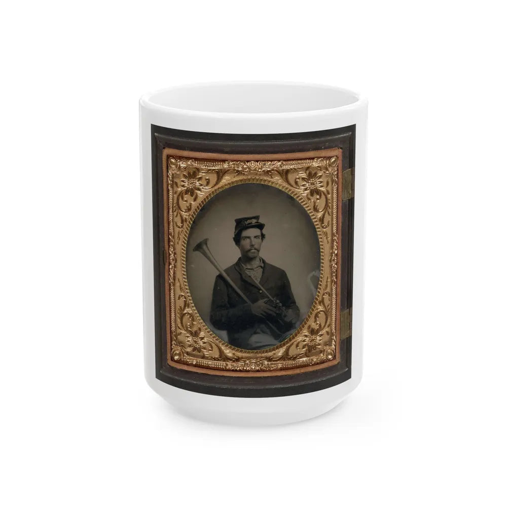 Unidentified Soldier In Union Infantry Uniform With Saxhorn (U.S. Civil War) White Coffee Mug-15oz-Go Mug Yourself