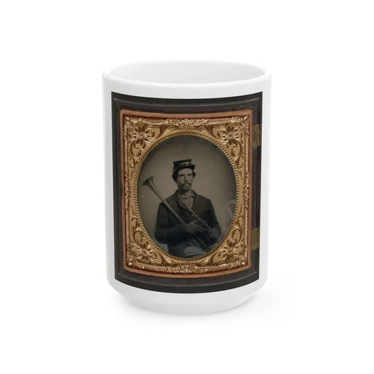 Unidentified Soldier In Union Infantry Uniform With Saxhorn (U.S. Civil War) White Coffee Mug 15oz - Go Mug Yourself