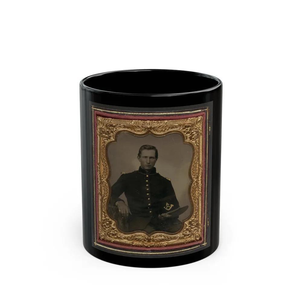 Unidentified Soldier In Union Infantry Uniform With Shoulder Scales Holding Hardee Hat With Company A Insignia (U.S. Civil War) Black Coffee Mug-11oz-Go Mug Yourself