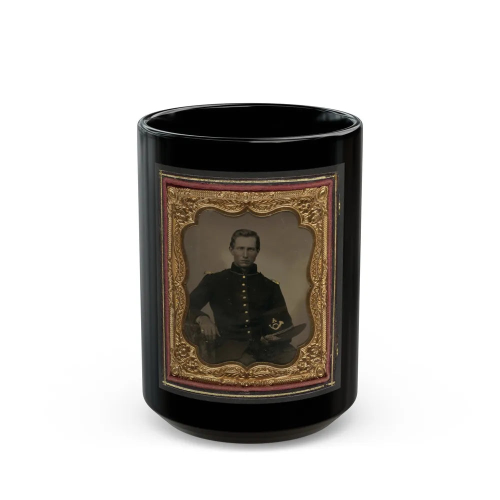 Unidentified Soldier In Union Infantry Uniform With Shoulder Scales Holding Hardee Hat With Company A Insignia (U.S. Civil War) Black Coffee Mug-15oz-Go Mug Yourself