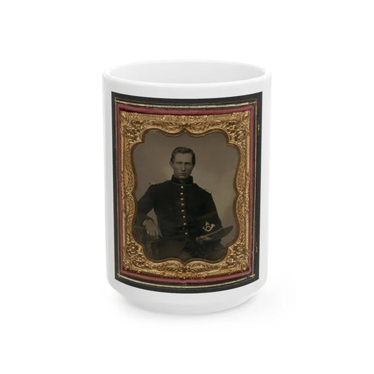 Unidentified Soldier In Union Infantry Uniform With Shoulder Scales Holding Hardee Hat With Company A Insignia (U.S. Civil War) White Coffee Mug-15oz-Go Mug Yourself