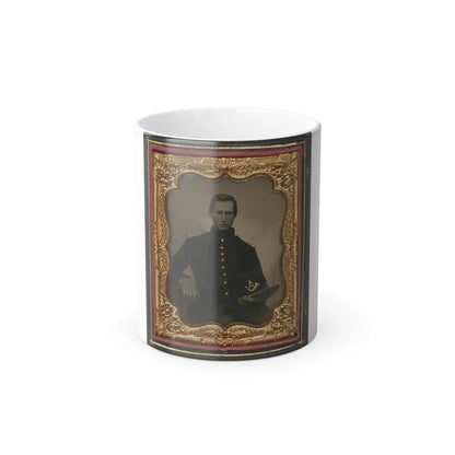 Unidentified Soldier in Union Infantry Uniform With Shoulder Scales Holding Hardee Hat With Company a Insignia (U.S. Civil War) Color Changing Coffee Mug 11oz - Go Mug Yourself
