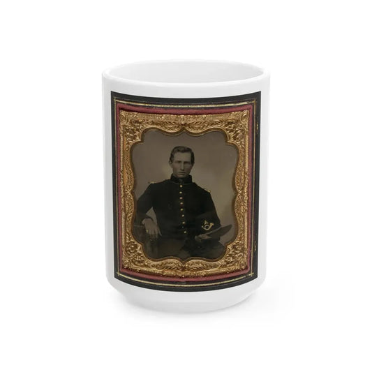 Unidentified Soldier In Union Infantry Uniform With Shoulder Scales Holding Hardee Hat With Company A Insignia (U.S. Civil War) White Coffee Mug 15oz - Go Mug Yourself