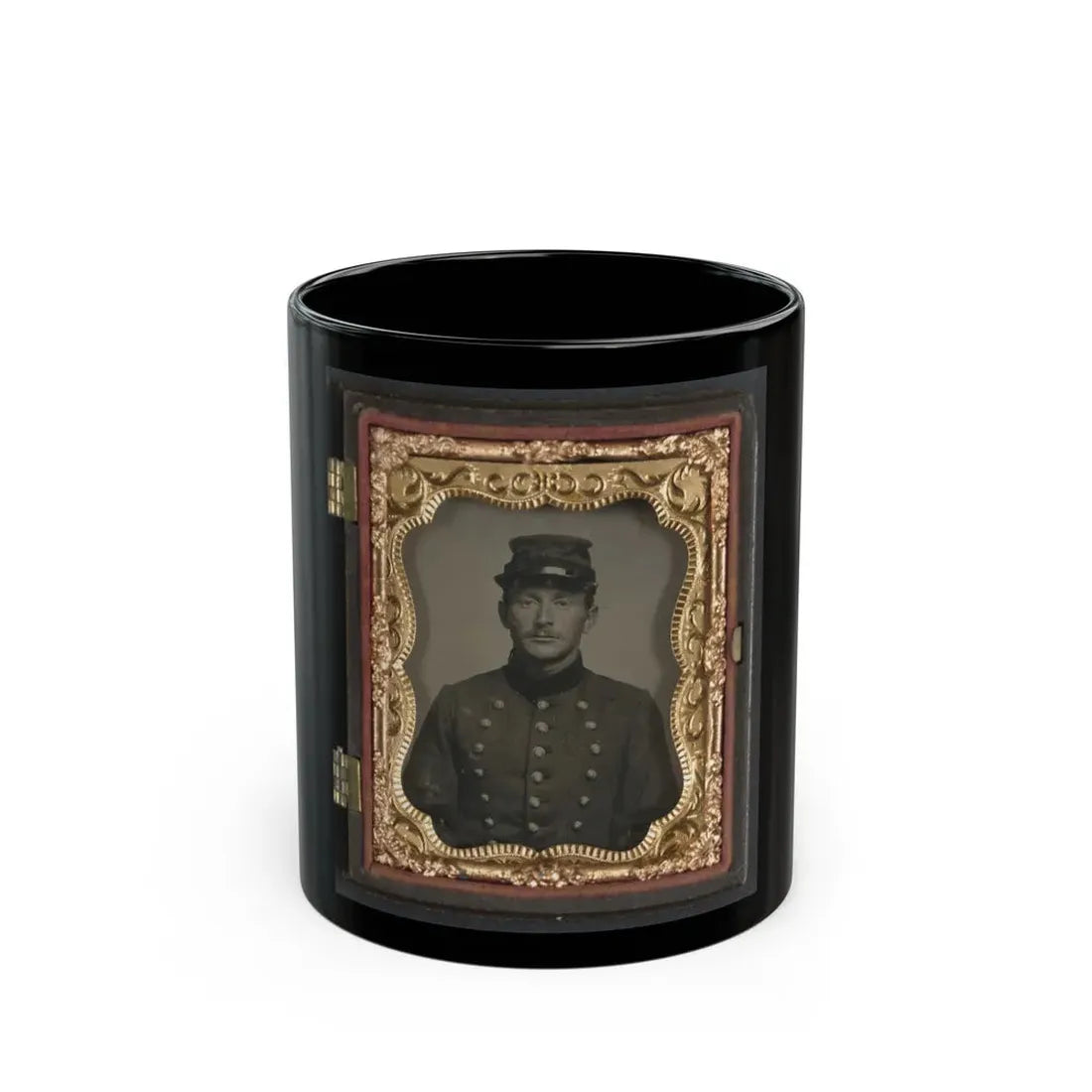 Unidentified Soldier In Union Jacket With Massachusetts State Seal Buttons (U.S. Civil War) Black Coffee Mug 11oz - Go Mug Yourself