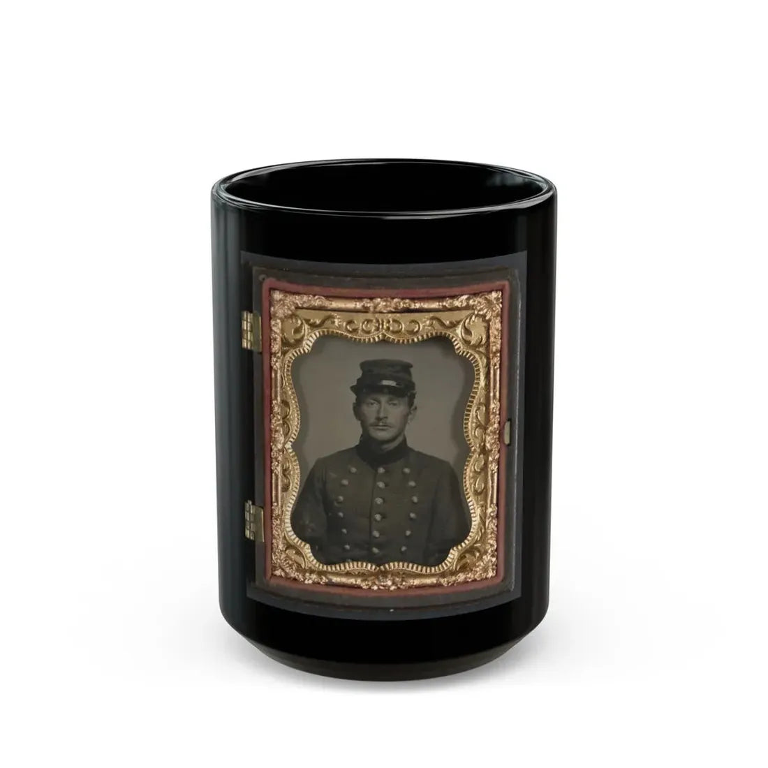 Unidentified Soldier In Union Jacket With Massachusetts State Seal Buttons (U.S. Civil War) Black Coffee Mug 15oz - Go Mug Yourself