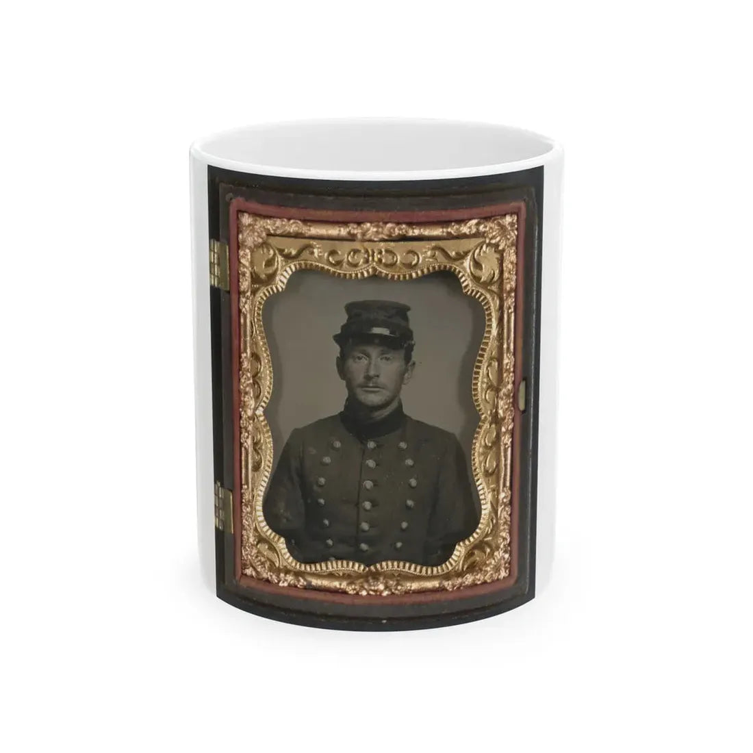 Unidentified Soldier In Union Jacket With Massachusetts State Seal Buttons (U.S. Civil War) White Coffee Mug 11oz - Go Mug Yourself