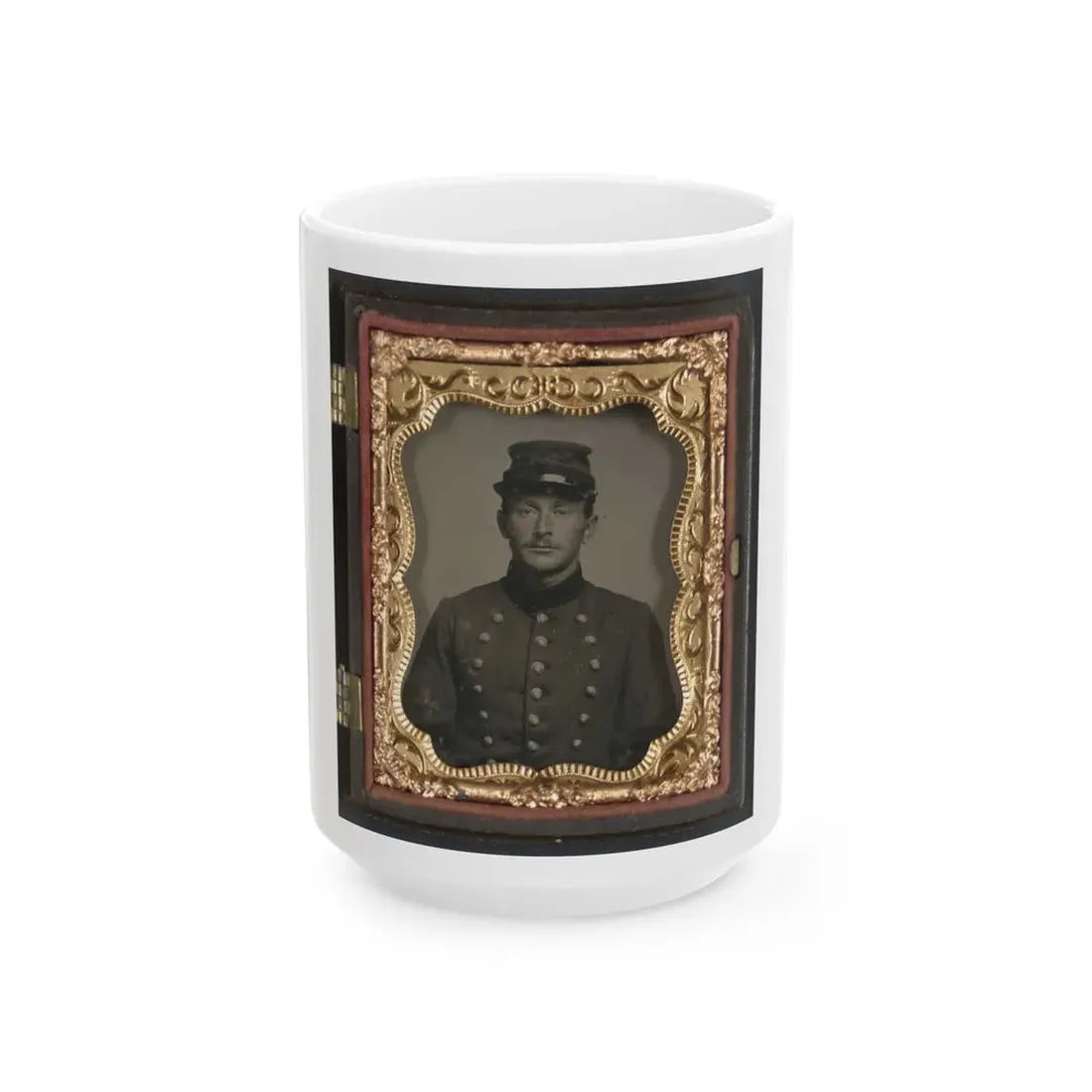 Unidentified Soldier In Union Jacket With Massachusetts State Seal Buttons (U.S. Civil War) White Coffee Mug 15oz - Go Mug Yourself