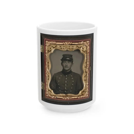 Unidentified Soldier In Union Jacket With Massachusetts State Seal Buttons (U.S. Civil War) White Coffee Mug 15oz - Go Mug Yourself