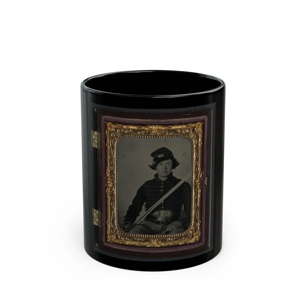 Unidentified Soldier In Union Musician Uniform And Two Belts With Cavalry Saber (U.S. Civil War) Black Coffee Mug-11oz-Go Mug Yourself