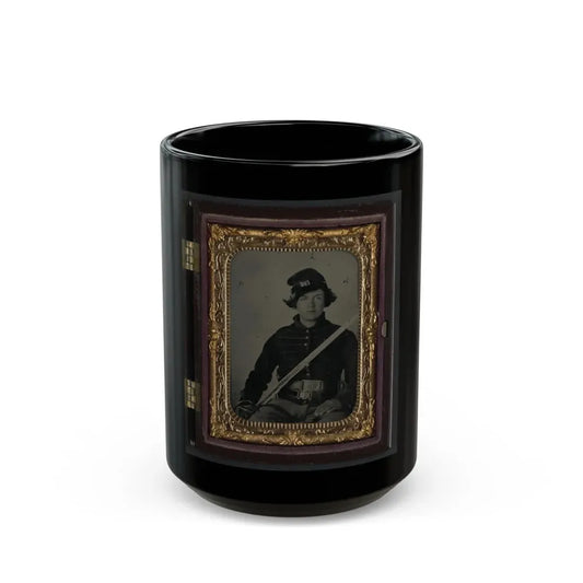 Unidentified Soldier In Union Musician Uniform And Two Belts With Cavalry Saber (U.S. Civil War) Black Coffee Mug 15oz - Go Mug Yourself