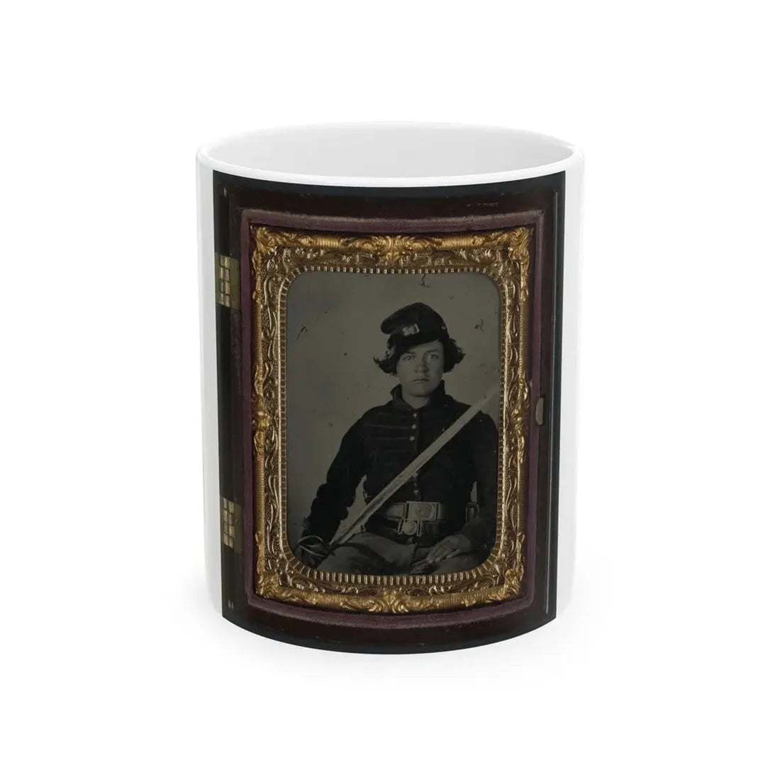 Unidentified Soldier In Union Musician Uniform And Two Belts With Cavalry Saber (U.S. Civil War) White Coffee Mug 11oz - Go Mug Yourself