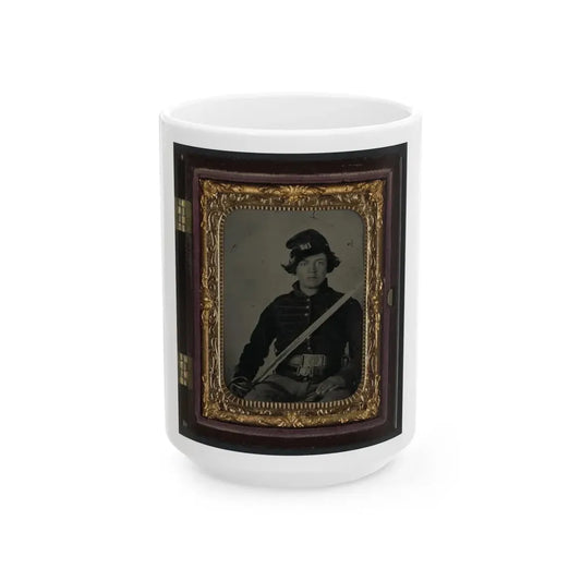 Unidentified Soldier In Union Musician Uniform And Two Belts With Cavalry Saber (U.S. Civil War) White Coffee Mug 15oz - Go Mug Yourself