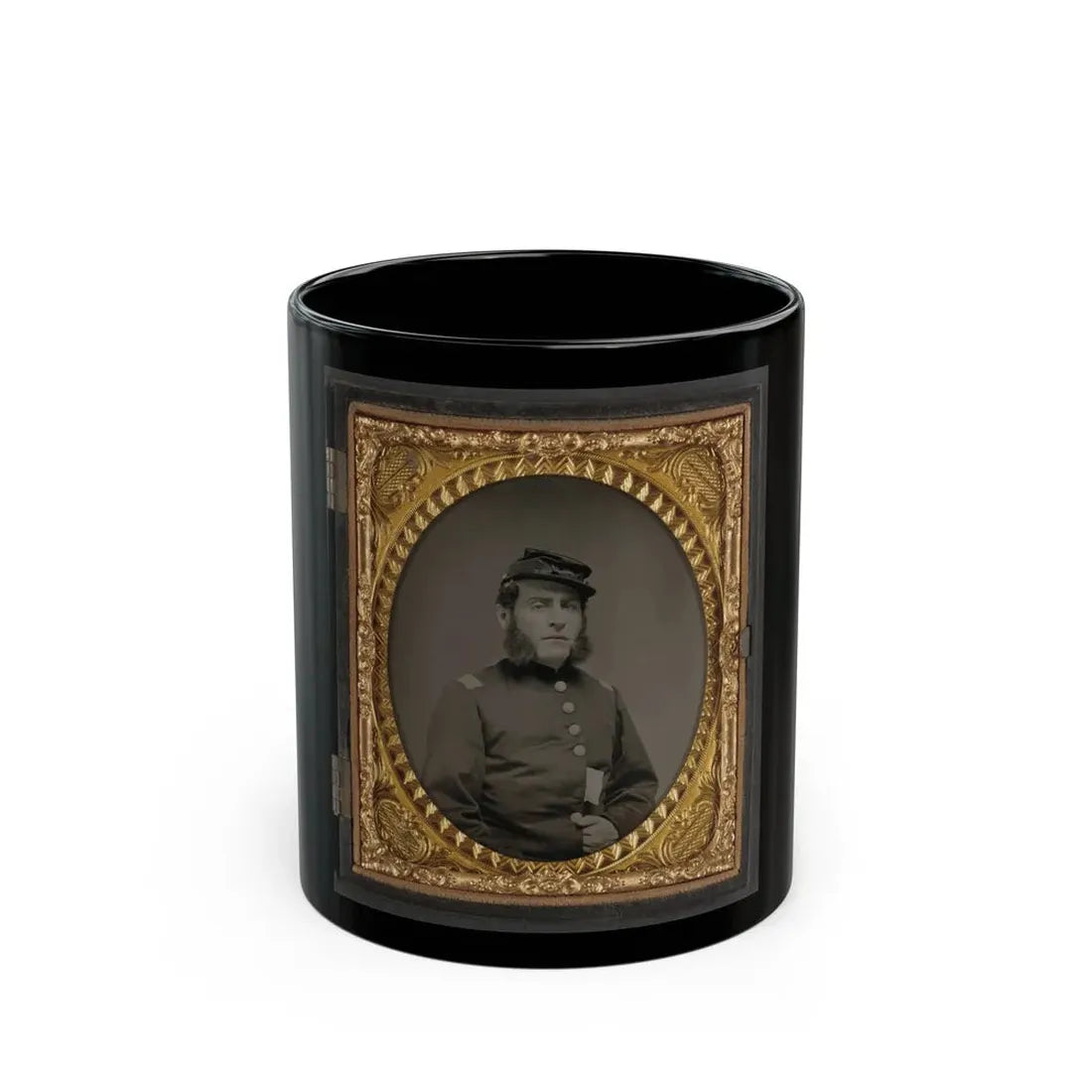 Unidentified Soldier In Union Officers's Uniform And Connecticut State Seal Buttons (U.S. Civil War) Black Coffee Mug 11oz - Go Mug Yourself