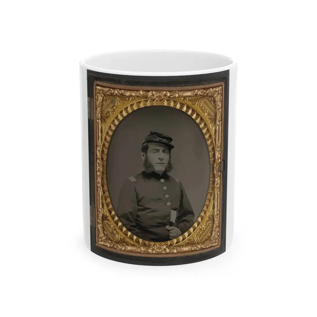 Unidentified Soldier In Union Officers's Uniform And Connecticut State Seal Buttons (U.S. Civil War) White Coffee Mug 11oz - Go Mug Yourself