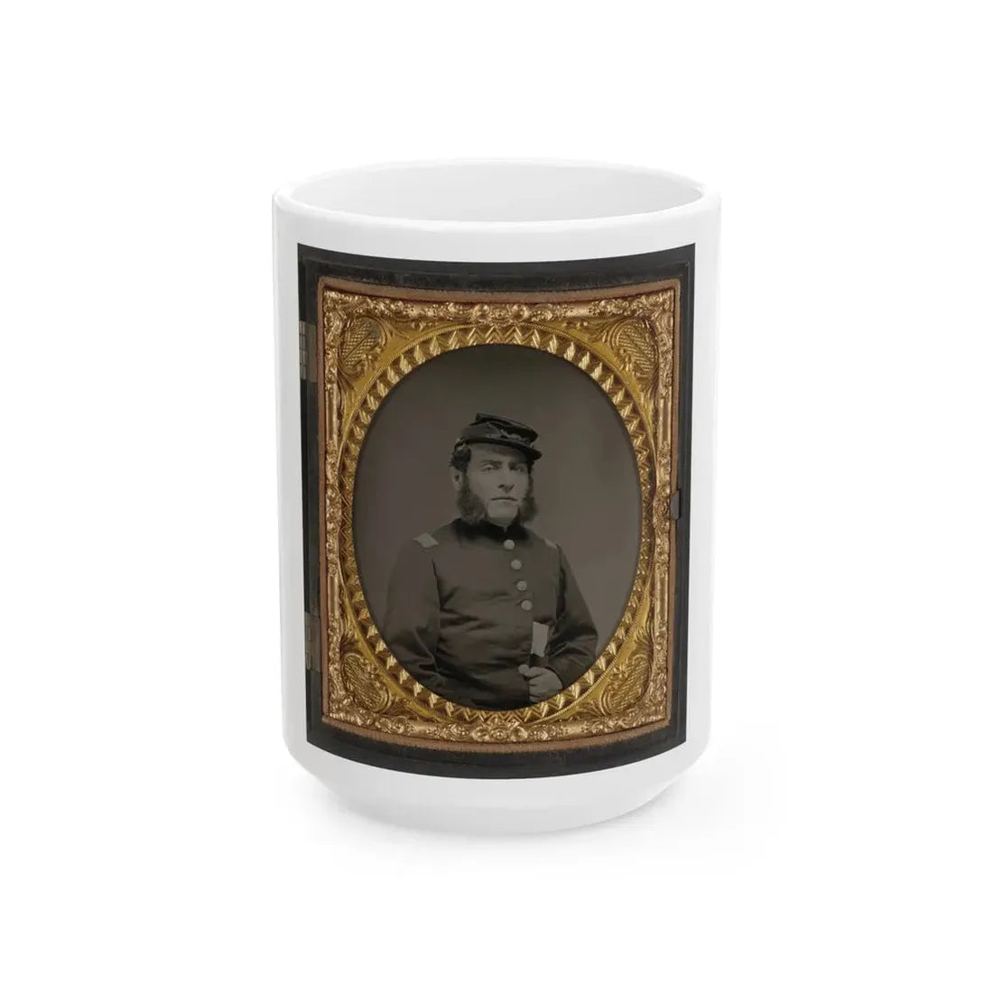 Unidentified Soldier In Union Officers's Uniform And Connecticut State Seal Buttons (U.S. Civil War) White Coffee Mug 15oz - Go Mug Yourself