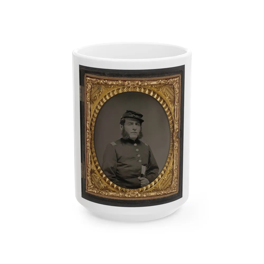 Unidentified Soldier In Union Officers's Uniform And Connecticut State Seal Buttons (U.S. Civil War) White Coffee Mug-15oz-Go Mug Yourself