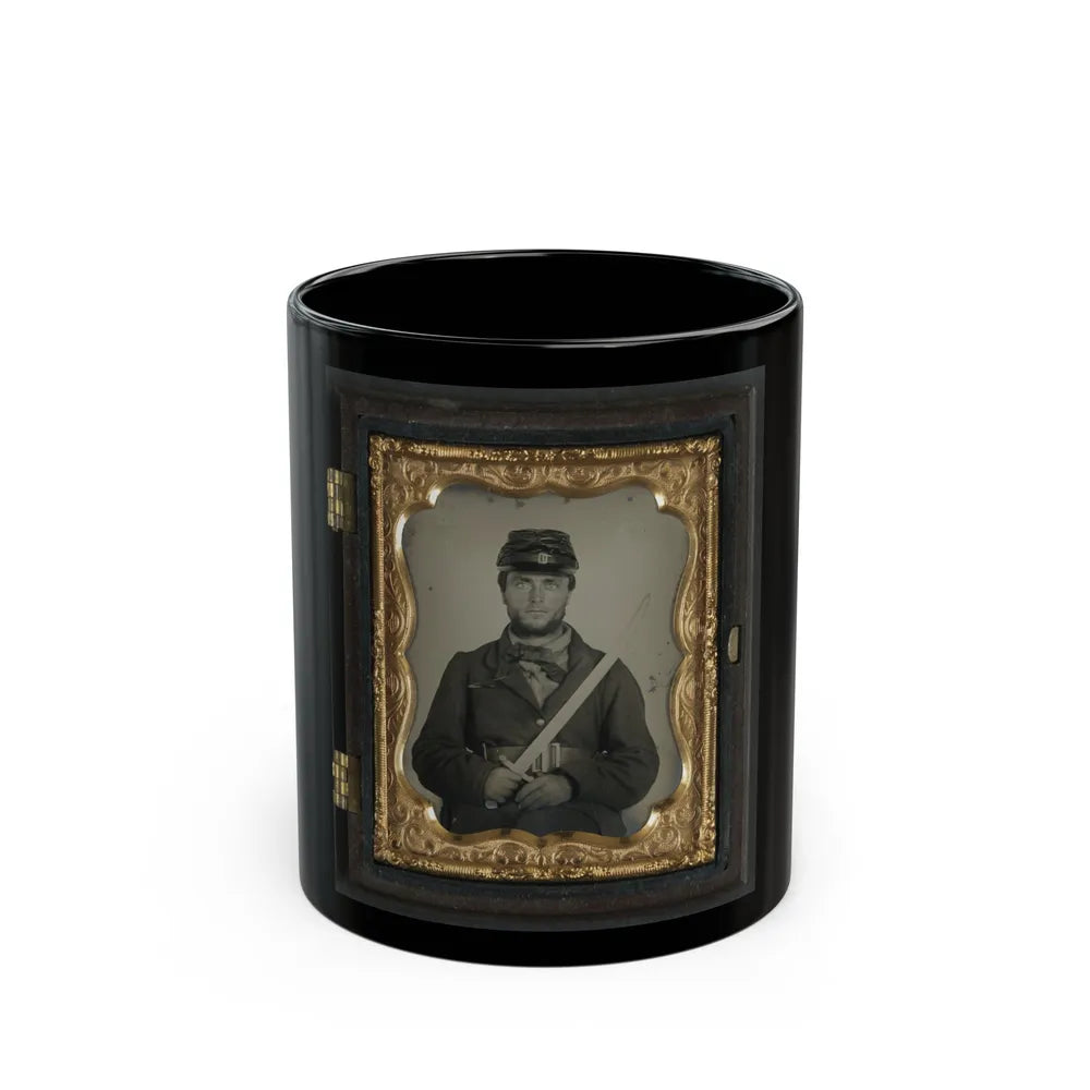 Unidentified Soldier In Union Rifleman Uniform With Saber Bayonet (U.S. Civil War) Black Coffee Mug-11oz-Go Mug Yourself