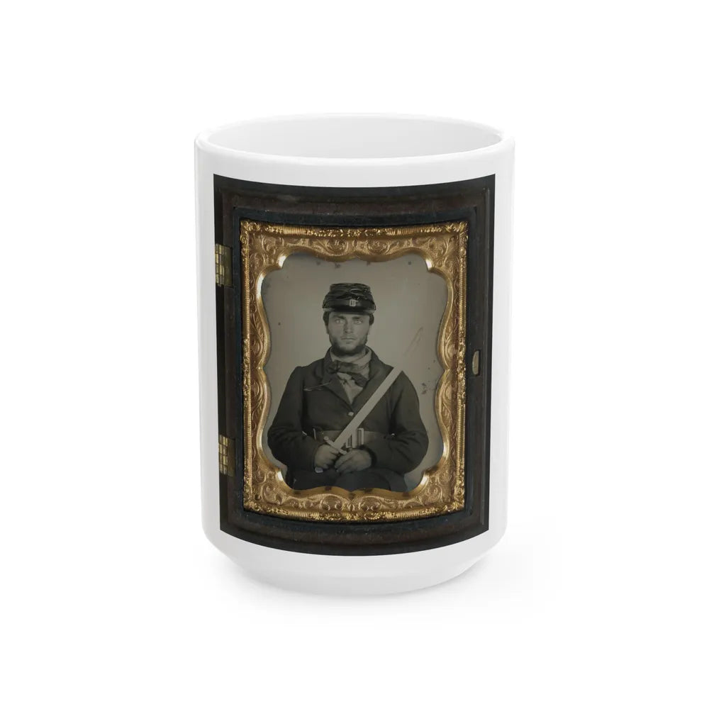 Unidentified Soldier In Union Rifleman Uniform With Saber Bayonet (U.S. Civil War) White Coffee Mug-15oz-Go Mug Yourself