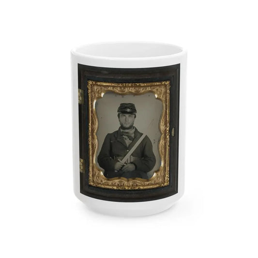 Unidentified Soldier In Union Rifleman Uniform With Saber Bayonet (U.S. Civil War) White Coffee Mug 15oz - Go Mug Yourself