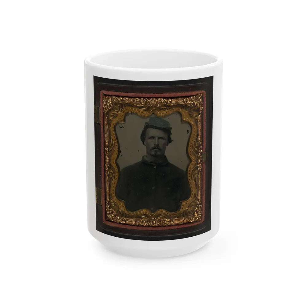 Unidentified Soldier In Union Sack Coat And Cavalry Forage Cap (U.S. Civil War) White Coffee Mug-15oz-Go Mug Yourself