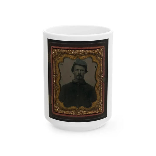 Unidentified Soldier In Union Sack Coat And Cavalry Forage Cap (U.S. Civil War) White Coffee Mug 15oz - Go Mug Yourself