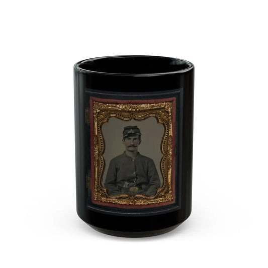 Unidentified Soldier In Union Sack Coat And Company C Forage Cap With Colt Revolver (U.S. Civil War) Black Coffee Mug-15oz-Go Mug Yourself