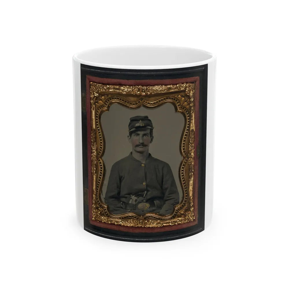 Unidentified Soldier In Union Sack Coat And Company C Forage Cap With Colt Revolver (U.S. Civil War) White Coffee Mug-11oz-Go Mug Yourself