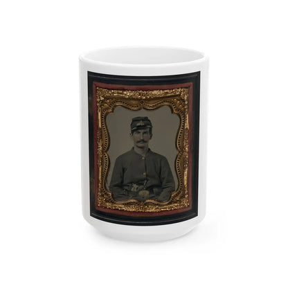 Unidentified Soldier In Union Sack Coat And Company C Forage Cap With Colt Revolver (U.S. Civil War) White Coffee Mug-15oz-Go Mug Yourself