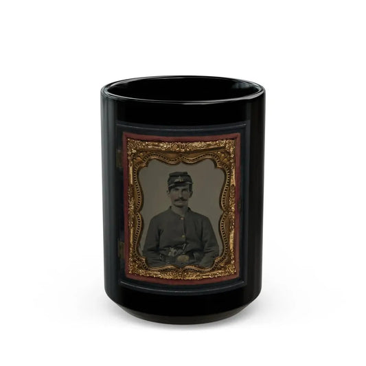 Unidentified Soldier In Union Sack Coat And Company C Forage Cap With Colt Revolver (U.S. Civil War) Black Coffee Mug 15oz - Go Mug Yourself