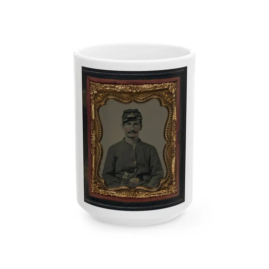 Unidentified Soldier In Union Sack Coat And Company C Forage Cap With Colt Revolver (U.S. Civil War) White Coffee Mug 15oz - Go Mug Yourself