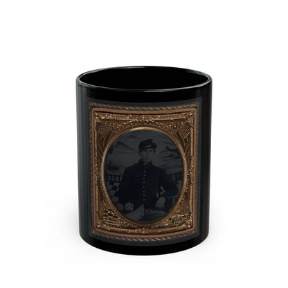 Unidentified Soldier In Union Sack Coat And Forage Cap In Front Painted Backdrop Showing Seascape (U.S. Civil War) Black Coffee Mug-11oz-Go Mug Yourself