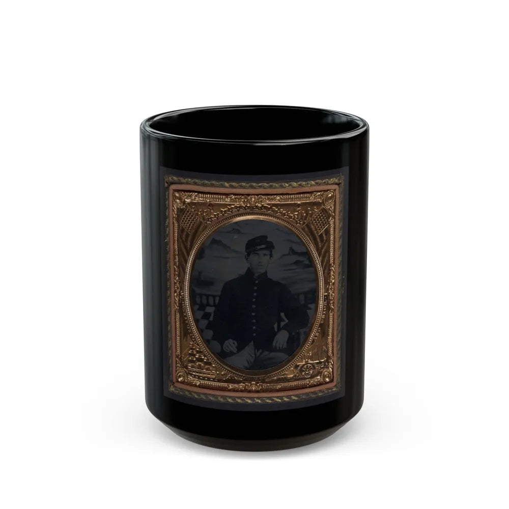 Unidentified Soldier In Union Sack Coat And Forage Cap In Front Painted Backdrop Showing Seascape (U.S. Civil War) Black Coffee Mug-15oz-Go Mug Yourself