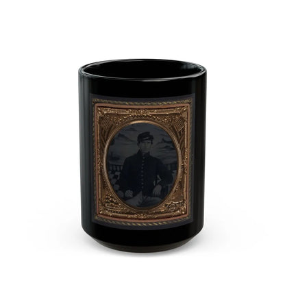 Unidentified Soldier In Union Sack Coat And Forage Cap In Front Painted Backdrop Showing Seascape (U.S. Civil War) Black Coffee Mug-15oz-Go Mug Yourself