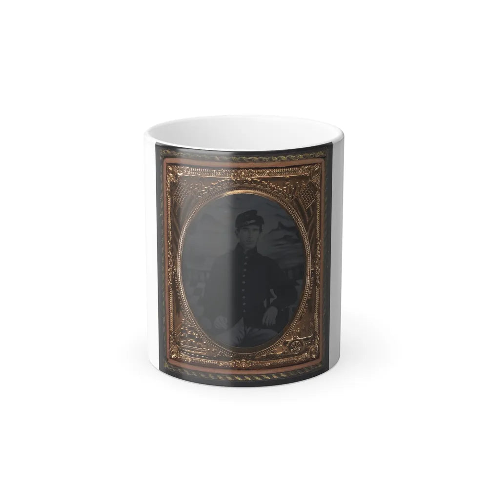 Unidentified Soldier in Union Sack Coat and Forage Cap in Front Painted Backdrop Showing Seascape (U.S. Civil War) Color Changing Coffee Mug 11oz-11oz-Go Mug Yourself